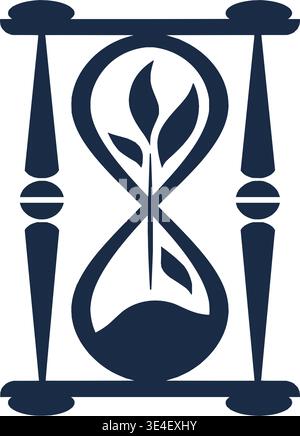 Hourglass with Growing Leaves Representing Sustainable Time and Nature Stock Vector