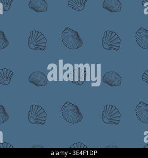 Seamless Sea life pattern with seashells Stock Vector