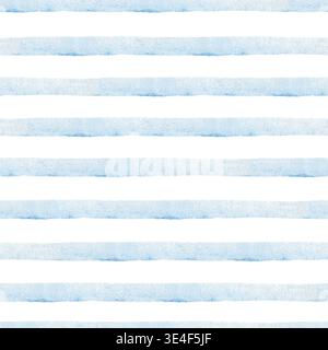 Seamless blue watercolor stripe seamless pattern with thick horizontal bands and soft hand painted texture Stock Photo