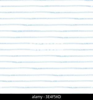 Seamless pattern with thin blue watercolor stripes with wavy horizontal lines and soft pastel texture Stock Photo