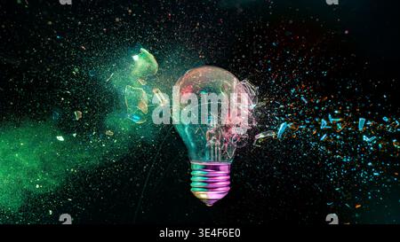 real explosion  light bulb ideas, creativity Stock Photo