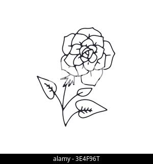 Hand drawn black and white outlined doodle rose flower Stock Vector