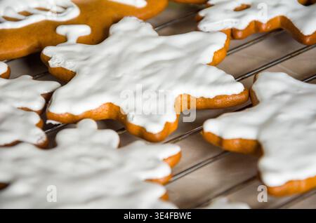 Iced Snowflake Shaped Gingerbread Cookies Stock Photo