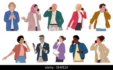 Diverse group of people talking on mobile phones Stock Vector