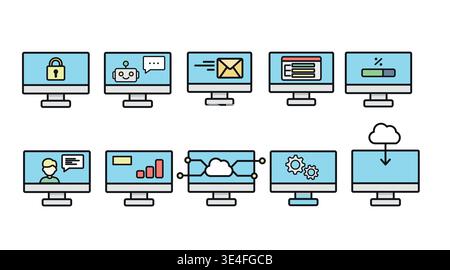 Digital business and technology icons set. Stock Vector