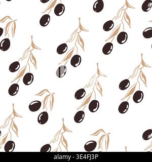 Stylized olive branches seamless pattern. Vector illustration background. Stock Vector