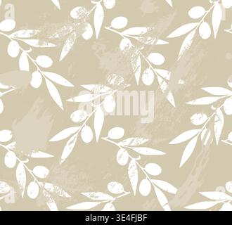 Stylized olive branches seamless pattern. Vector illustration background Stock Vector