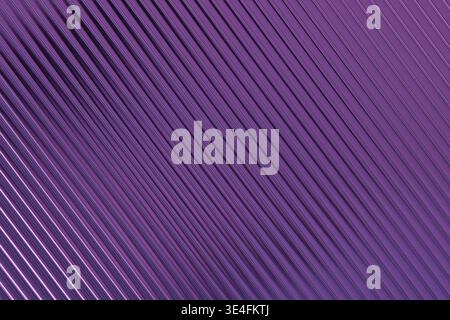 Diagonal purple lines create a rhythmic pattern, glossy texture with subtle blue-violet highlights, smooth depth. Geometric abstract minimal backgroun Stock Photo