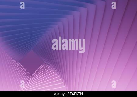 Gentle lavender glowing squares as pattern creating dreamy infinite tunnel with soft blue-purple gradients, luminous edges. Abstract geometric backgro Stock Photo