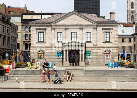 Montreal, Canada - July 4, 2025: Pointe-a-Calliere Museum of Archaeology and History. Old Custom House in Place Royale, Old Montreal Stock Photo