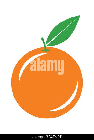 Simple Orange Illustration with Green Leaf Stock Vector