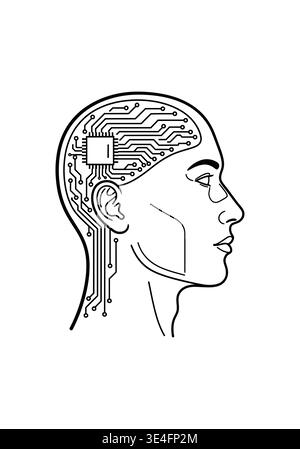 A woman's head with a circuit board in her brain Vector Stock Vector