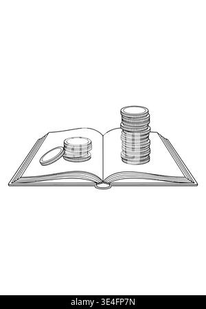 An open book with stacks of coins on the pages Vector Stock Vector