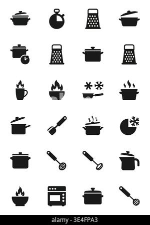 Collection of black kitchen icons on white background Vector Stock Vector