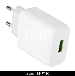 Mobile phone charger with a USB port and plug Stock Photo