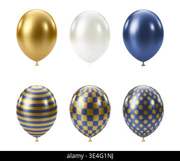 Blue Gold balloon. Luxury realistic balloons set. Stock Vector