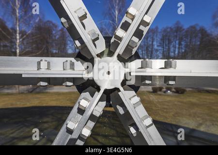 Close up of a stainless steel beam joint with precision bolts Stock Photo