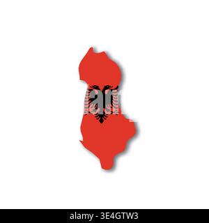 Albania - white 3D silhouette map of country area with dropped shadow on white background. Simple flat vector illustration. Stock Vector