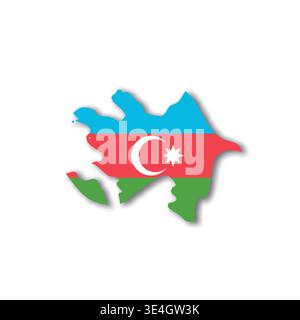Azerbaijan - white 3D silhouette map of country area with dropped shadow on white background. Simple flat vector illustration. Stock Vector