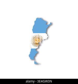 Argentina - white 3D silhouette map of country area with dropped shadow on white background. Simple flat vector illustration. Stock Vector