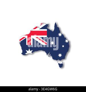 Australia - white 3D silhouette map of country area with dropped shadow on white background. Simple flat vector illustration. Stock Vector
