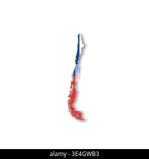 Chile - white 3D silhouette map of country area with dropped shadow on white background. Simple flat vector illustration. Stock Vector