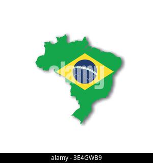 Brazil - white 3D silhouette map of country area with dropped shadow on white background. Simple flat vector illustration. Stock Vector