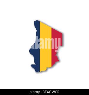 Chad - white 3D silhouette map of country area with dropped shadow on white background. Simple flat vector illustration. Stock Vector