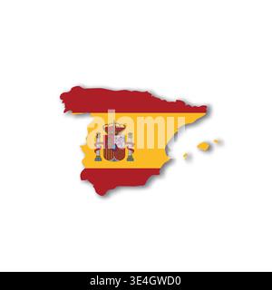 Spain - white 3D silhouette map of country area with dropped shadow on white background. Simple flat vector illustration. Stock Vector