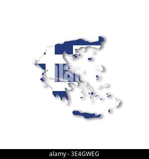 Greece - white 3D silhouette map of country area with dropped shadow on white background. Simple flat vector illustration. Stock Vector