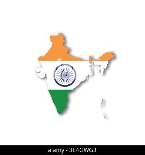 India - white 3D silhouette map of country area with dropped shadow on white background. Simple flat vector illustration. Stock Vector