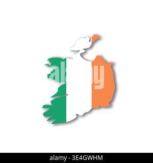Ireland - white 3D silhouette map of country area with dropped shadow on white background. Simple flat vector illustration. Stock Vector