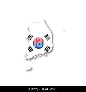 South Korea - white 3D silhouette map of country area with dropped shadow on white background. Simple flat vector illustration. Stock Vector