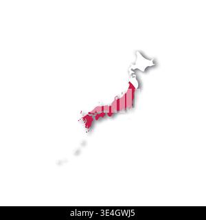Japan - white 3D silhouette map of country area with dropped shadow on white background. Simple flat vector illustration. Stock Vector