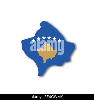 Kosovo - white 3D silhouette map of country area with dropped shadow on white background. Simple flat vector illustration. Stock Vector