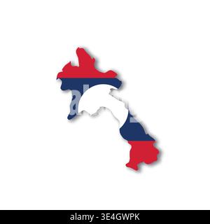 Laos - white 3D silhouette map of country area with dropped shadow on white background. Simple flat vector illustration. Stock Vector