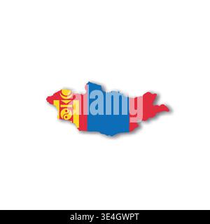 Mongolia - white 3D silhouette map of country area with dropped shadow on white background. Simple flat vector illustration. Stock Vector