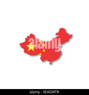 China - white 3D silhouette map of country area with dropped shadow on white background. Simple flat vector illustration. Stock Vector
