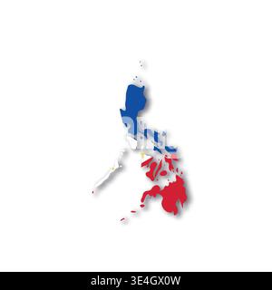 Philippines - white 3D silhouette map of country area with dropped shadow on white background. Simple flat vector illustration. Stock Vector