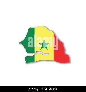 Senegal - white 3D silhouette map of country area with dropped shadow on white background. Simple flat vector illustration. Stock Vector