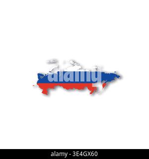 Russia - white 3D silhouette map of country area with dropped shadow on white background. Simple flat vector illustration. Stock Vector