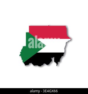 Sudan - white 3D silhouette map of country area with dropped shadow on white background. Simple flat vector illustration. Stock Vector