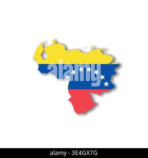 Venezuela - white 3D silhouette map of country area with dropped shadow on white background. Simple flat vector illustration. Stock Vector
