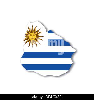 Uruguay - white 3D silhouette map of country area with dropped shadow on white background. Simple flat vector illustration. Stock Vector
