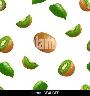 Vector seamless pattern featuring whole and sliced kiwi fruit Stock Vector