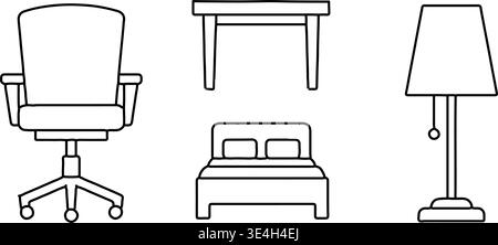 Vector illustration of common furniture items for home or office design concepts and decor graphics. Stock Vector