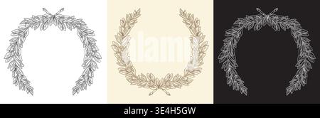 Set of hand drawn wreaths of laurel leaves vector cut out illustration Stock Vector