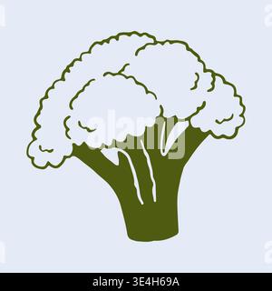 Minimalist vector illustration of a fresh broccoli floret. This clean hand drawn vegetable sketch is ideal for health conscious branding and Stock Vector