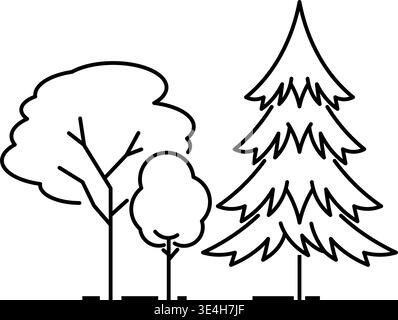 Minimalist thin line icon of trees on a white background. Simplistic design concept Stock Vector