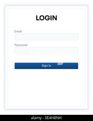 Clean and minimal login form user interface with email and password fields, modern card layout, and simple sign in button. Suitable for web and mobile Stock Vector